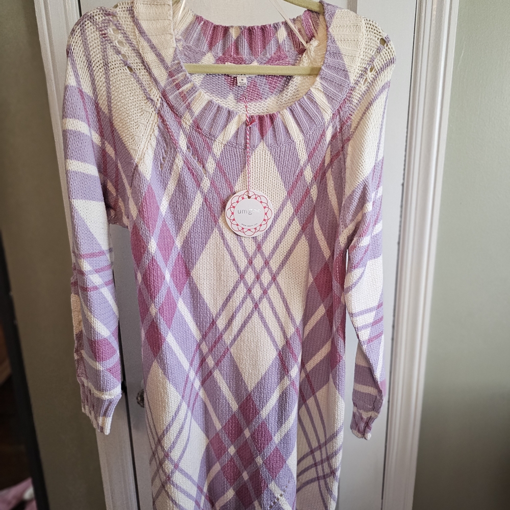 Umgee Purple and Cream Knit Sweater